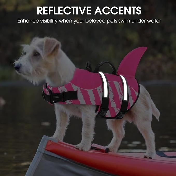 Dog Life Jacket High Flotation, Reflective Dog Life Vest for Swimming, Adjustable Dogs Life Preserver Rescue Handle Spring Summer Pool for Small, Medium, Large Dogs (Pinkwhite,S)