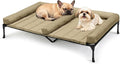 Veehoo Elevated Dog Bed for 2 Dogs, Cooling Raised Dog Bed with Bolster Mat | Outdoor Double Dog Bed with Removable Waterproof Cushion, Breathable Mesh, Non-Slip Feet for Outdoor & Indoor, 49", Beige