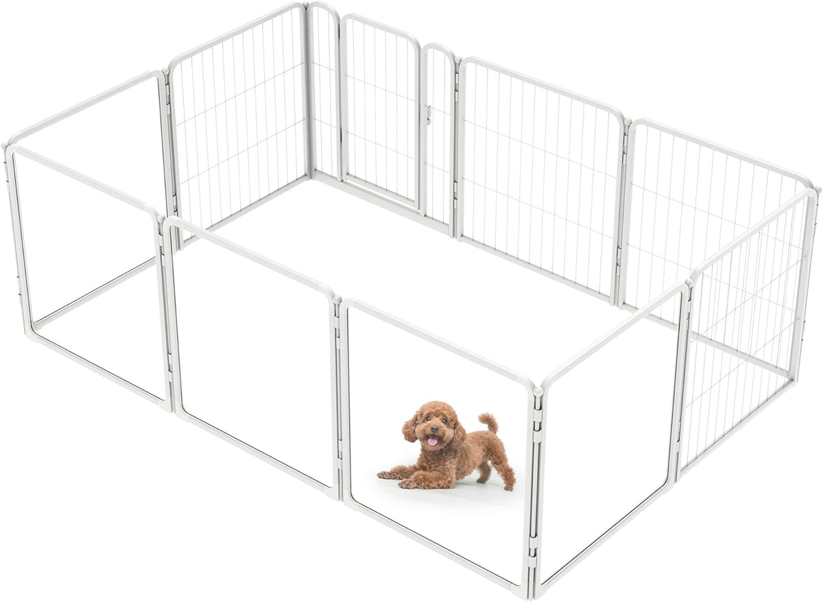 FXW Homeplus Unleashed Indoor Dog Playpen - Stress-Free and Safe Play, Heavy Duty 24 Inch 5 Acrylic Panels + 5 Wire Panels Dog Pen for Puppy and Small Dogs, White│Patented