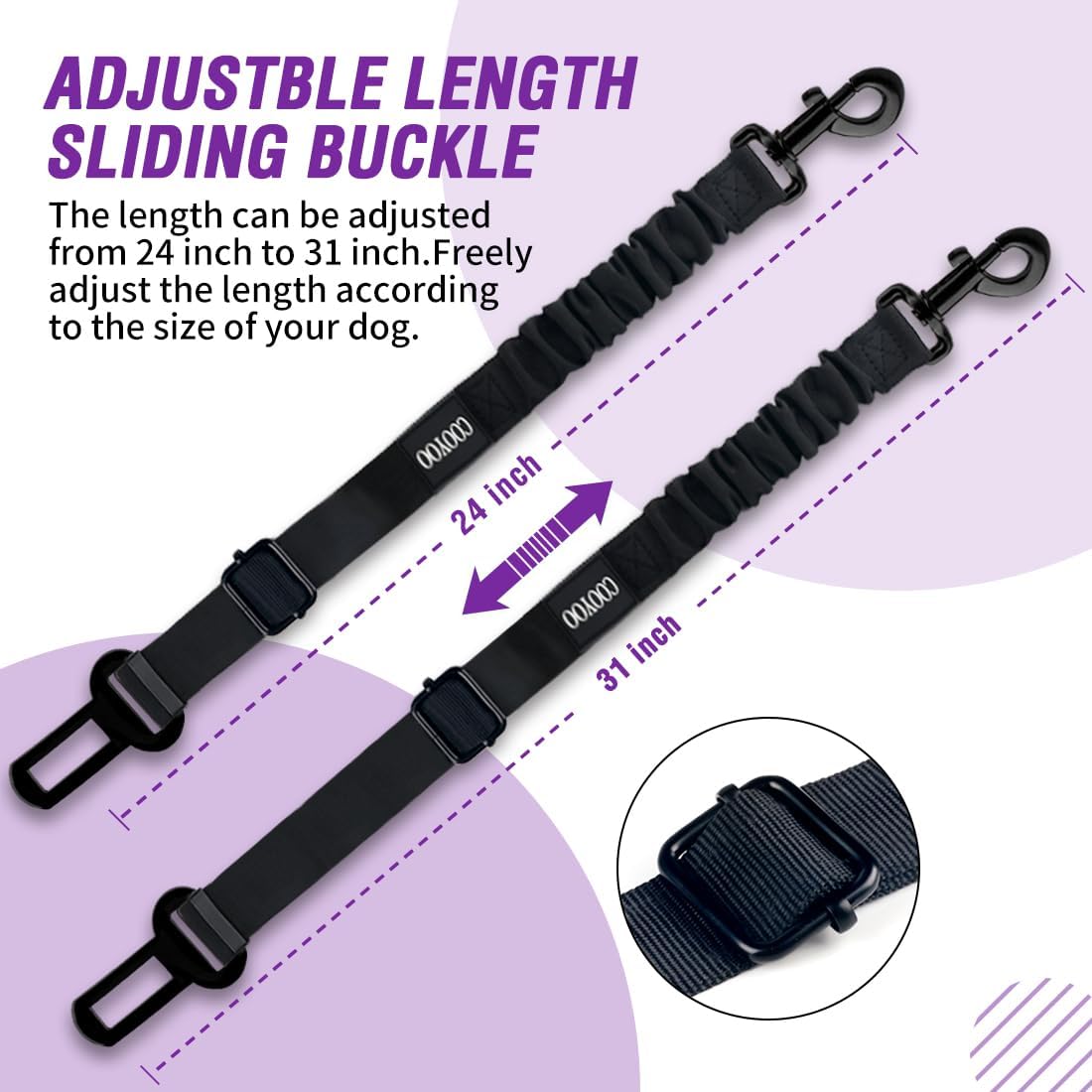 COOYOO Dog Seat Belt,3 Piece Set Retractable Dog Car Harness Adjustable for Vehicle Nylon Pet Safety Heavy Duty & Elastic