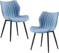 Kidol & Shellder Modern Dining Chairs Set of 2 Comfy Dining Room Chairs with Thick Cushions PU Leather Upholstered Kitchen Side Chairs with Metal Legs Blue