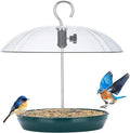 Kingsyard Adjustable Platform Bird Feeder for Outdoors, Hanging Metal Seed Tray with Clear Rain Proof Dome, Large Capacity for Wild Bluebird Cardinal Dove Mealworm, Green