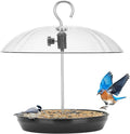 Kingsyard Adjustable Platform Bird Feeder for Outdoors, Hanging Metal Seed Tray with Clear Rain Proof Dome, Large Capacity for Wild Bluebird Cardinal Dove Mealworm, Black