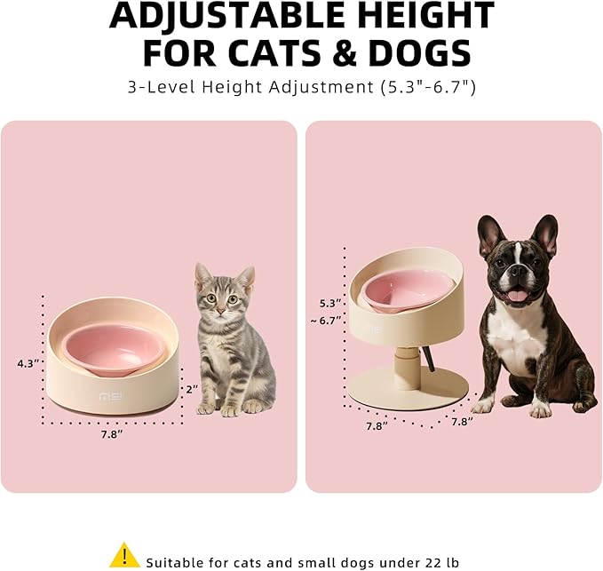 MS!MAKE SURE Adjustable Raised Cat Bowls, Ceramic Elevated Cat Bowls, Pet Bowl with Anti - Slip Rubber Pad, Leak - Proof, Lead & Cadmium Free, Whisker - Friendly, for All Life Stages of Age Pink