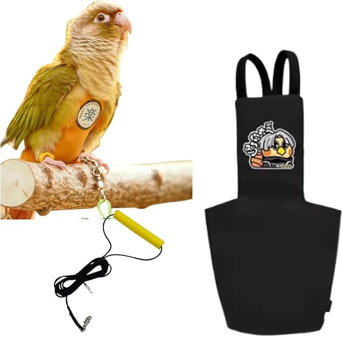 MANON ROSA Bird Diapers Leash Set Washable Reusable Handmade Flight Suit Waterproof Inner Layer - Protective Parrot Nappy Clothes Parakeets Macaws Budgies Canaries (Black3,Blue Monk Parakeet)