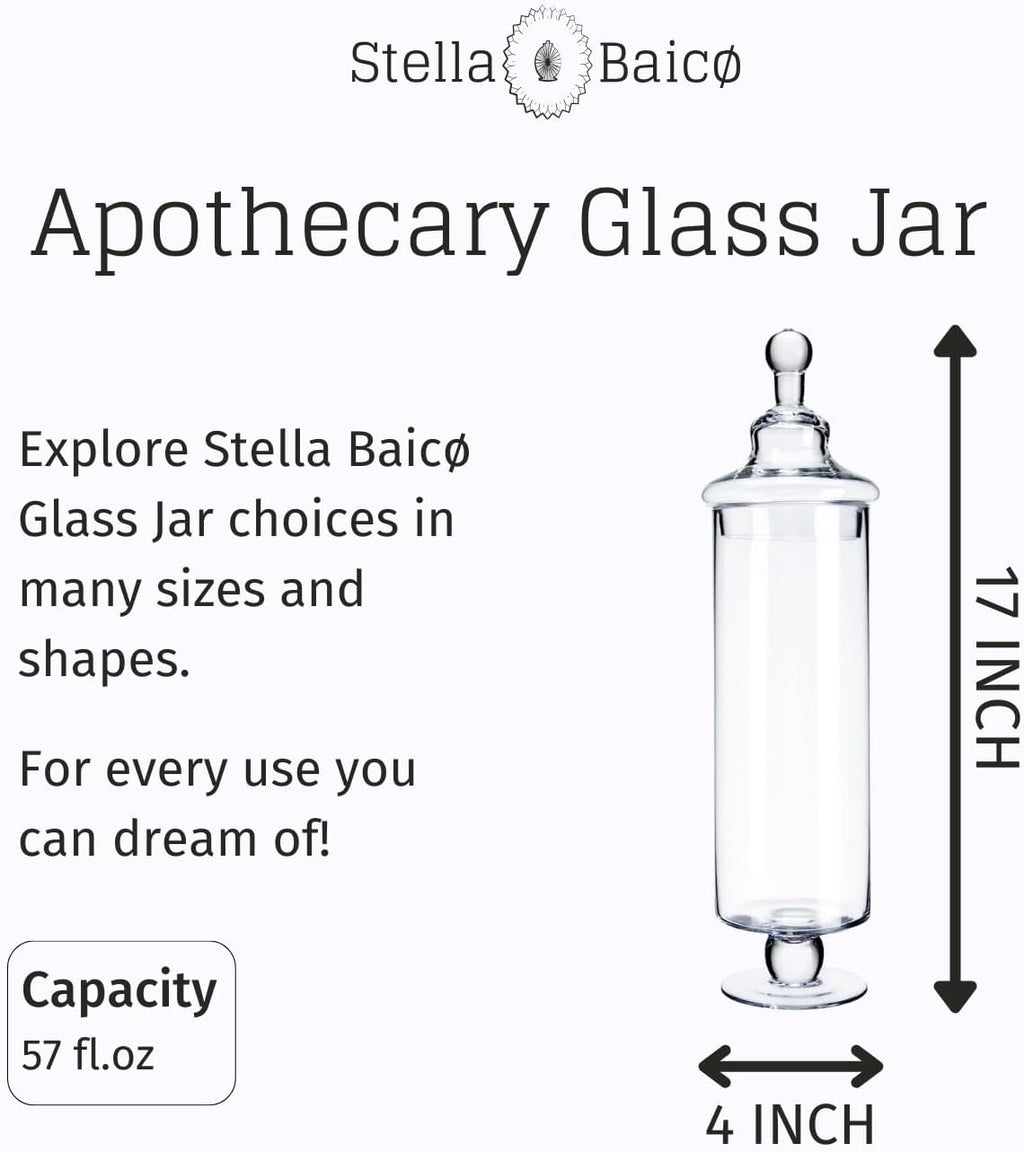 Tall Glass Apothecary Jars, Clear Candy Jar with Lid, Elegant Decorative Jars for Wedding and Party (Height: 17", Diameter: 4")