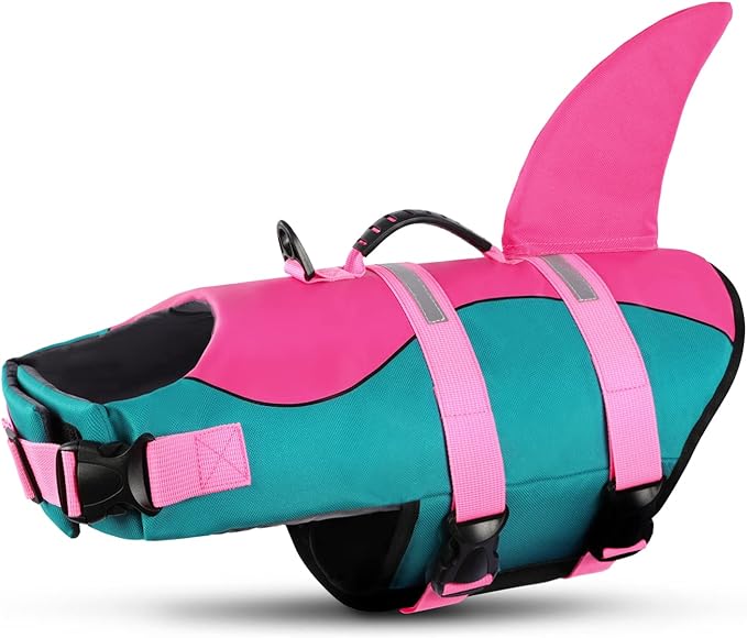 Dog Life Jacket,Dog Life Vest for Swimming,Dog Shark Life Jacket with Rescue Handle,Adjustable Reflective Dog Life Preserver for Extra Large Dog,Green 2XL