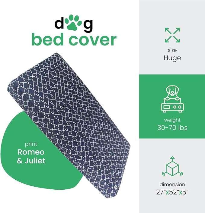 Molly Mutt Large Crib Mattress Cover - Romeo & Juliet Print - Measures 27”x52”x5”- 100% Cotton - Durable - Breathable - Sustainable - Machine Washable Dog Bed Cover
