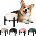 Raised Ceramic Dog Bowl Set with Stand, 2 Cups Elevated Dog Food Stand | 6.1'' Single Dog Food or Water Bowl Set, Non-Slip Dog Feeding Dishes for Small to Medium Breeds, 28.75 OZ, White