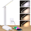 Addtam LED Desk Lamp, Power Strip with 3 Outlets 4 USB Charging Ports(2 USBC), 4 Modes 5 Level Brightness Touch Lamp, Small Desk Lamp for Home Office College Dorm Room Essentials, White