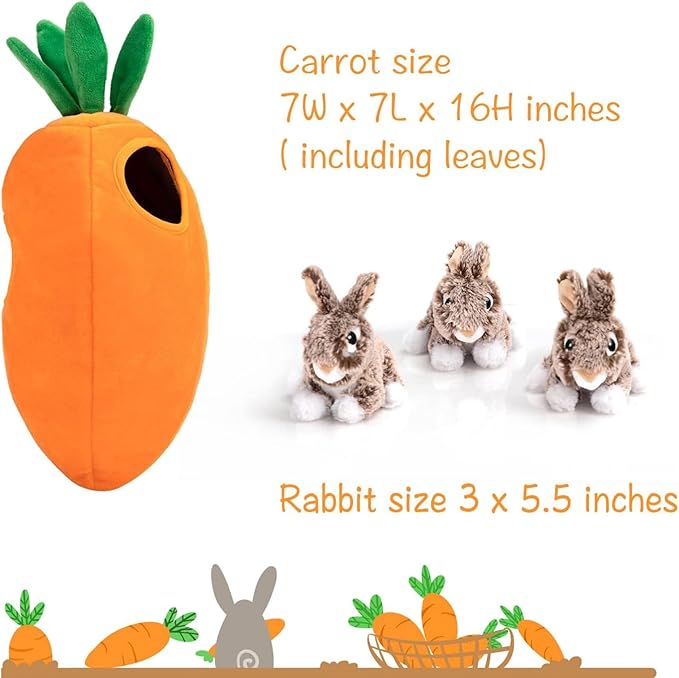 Hollypet Hide and Seek Squeaky Dog Toy, Designed Interactive Puzzle Plush Stuffed Puppy Toy, Rabbit and Carrot