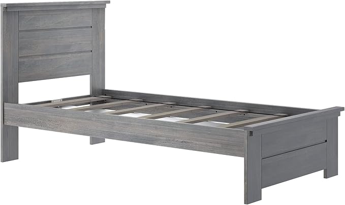 Max & Lily Modern Farmhouse Twin Bed, Bed Frame with Headboard For Kids, Panel, Driftwood