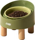 MS!MAKE SURE Cat Bowls, Adjustable Elevated Ceramic Cat Bowls with Anti-Slip Rubber Pad, Splash Guard, Lead & Cadmium Free, Whisker Friendly, for Puppies & Cats - 5.1" Wide, 295ML (10 oz), Green