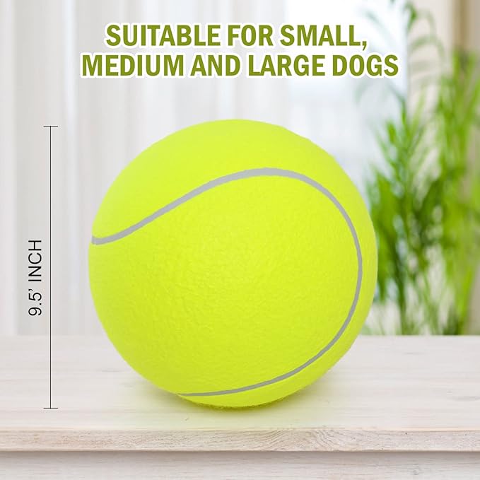 Pomeat 2 PCS Gaint Tennis Ball for Dogs, 9.5" Inflatable Large Tennis Balls Pet Chew Toy, Inflatable Rubber Non-Toxic Pet Toy Balls with Pump & Needle for Small Medium Large Dogs