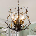 5-Light Vintage Crystal Branch Chandelier Farmhouse Hanging Pendant Light Fixtures for Living Room Dining Room Foyer Kitchen Island Hallway, Aged Bronze