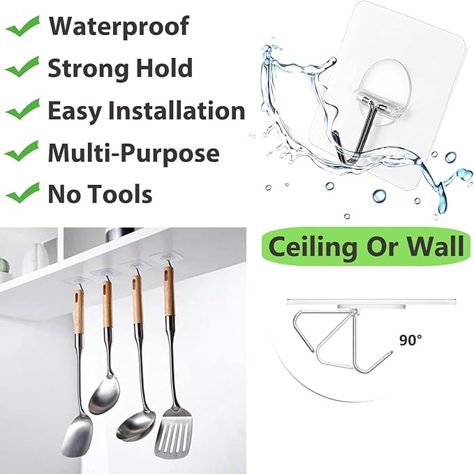 Adhesive Hooks for Hanging Heavy Duty Wall Hooks Self Adhesive Towel Coat Hooks Waterproof Transparent Hook for Bathroom Shower Kitchen Keys Door Outdoor Home Improvement Utility Hook 12 Pack