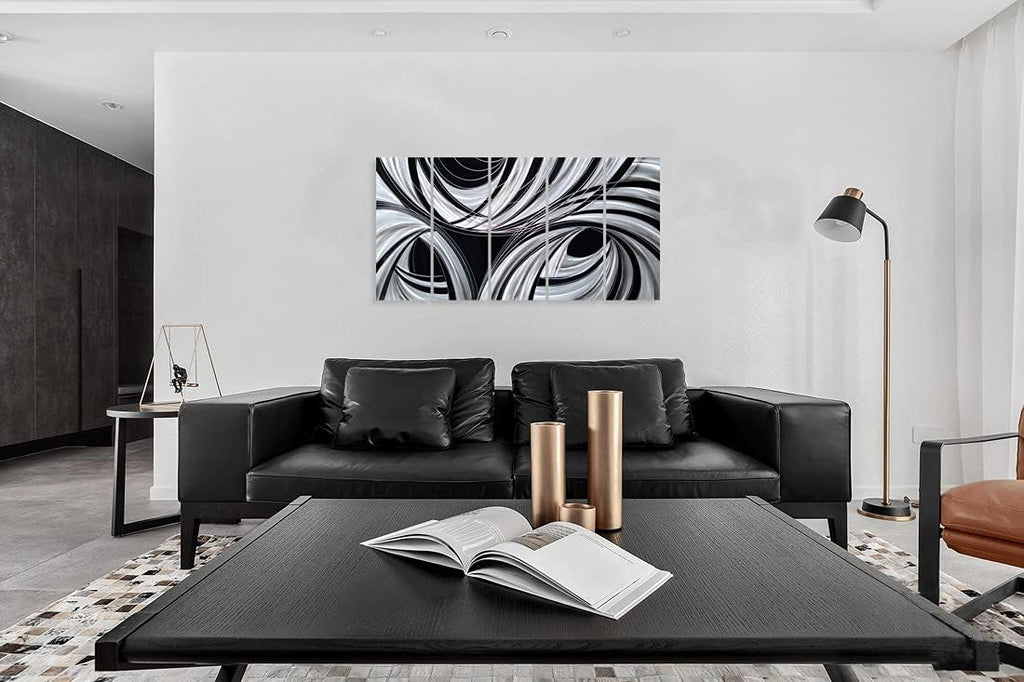 Yihui Arts Black and White Metal Art Wall Decor Hand Crafted Abstract Aluminum Artwork Modern Wall Sculpture Home Accent for Living Room Bedroom Dinning Decor