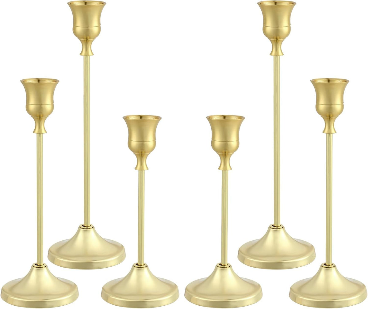 Candlestick Holders 6PCS, Metal Taper Candle Holder, Gold Candle Holders for Pillar Candles, Candle Holder for Halloween Decorations