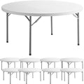9 Pack! 60" Round Granite White Plastic Folding Table, Heavy Duty Banquet Table Party plastic tables White folding table round Wedding folding table 5-Foot Round Granite White Plastic Folding Table