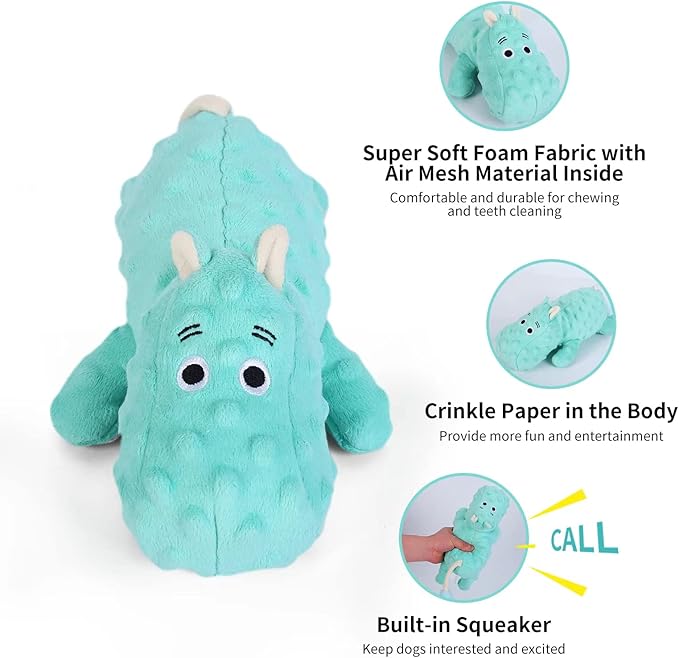 DODODOLA Cute Stuffed Hippo Dog Toys Squeaky Dog Toys with Crinkle Paper Dog Plush Toys for Large Breed Dog Chew Toys for Small, Medium, Large Dogs