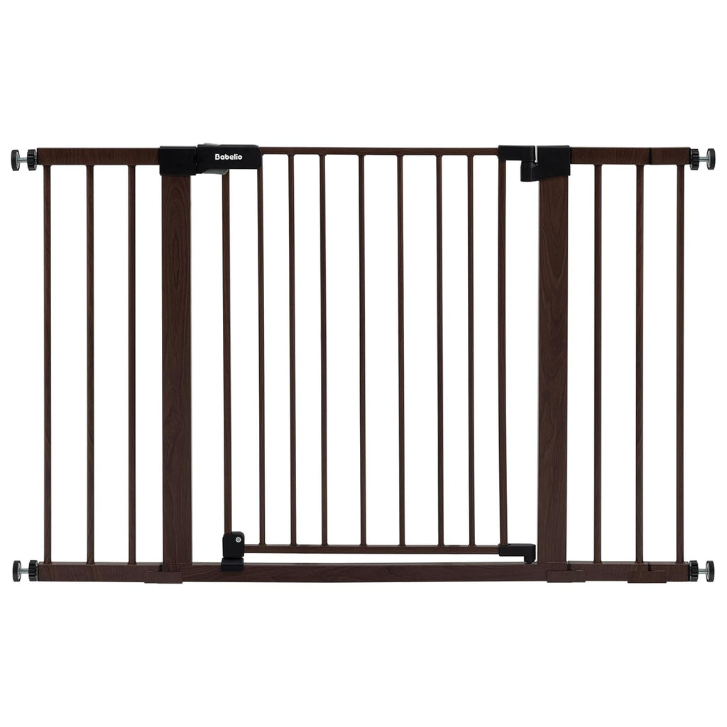 BABELIO Baby Gate with Black Wood Pattern, 29-48 Inch Auto Close Dog Gate for The House, Stairs and Doorways, Pressure Mounted Pet Gate with Door and Y Spindle Rods