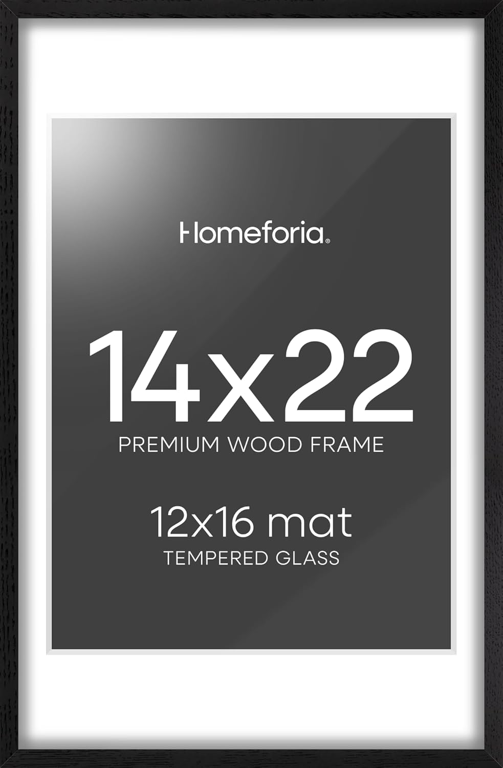 Homeforia 14x22 Frame Black Wood, High End Oak 14x22 Picture Frames with Mat 12x16 Photo, 14 x 22 Wooden Poster Frame Matted to 12 by 16 Print, 22x14 Hanging Frames, Tempered Glass, Wall Kit, Set of 1