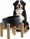 hjn Elevated Ceramic Dog Bowl 15°Slanted Raised Dog Bowl with Bamboo Stand for Small Medium Dogs and Cats, Pet Feeder -7.6-Cup (1800ml)-Black