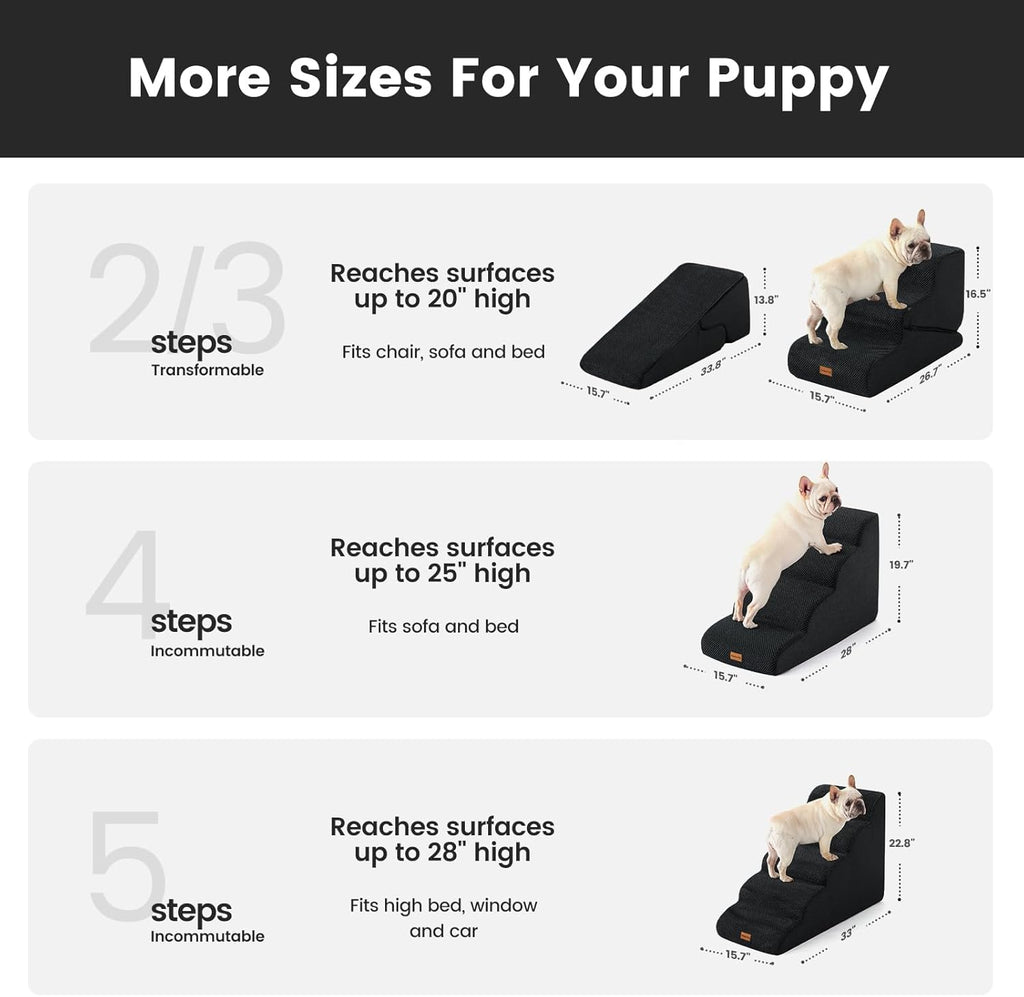 Gardner Pet Dog Stairs for Small Dogs 19.7" H, 4-Step Black Curved Pet Stairs, Dog Steps for High Bed (18-24 in), Couch with Durable Non-Slip Waterproof Fabric Cover and CertiPUR-US Certified Foam