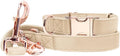 Soft Leather Dog Collar and Leash (6.6') Set - Stylish Rose Gold Heavy Duty Metal Buckle, 4 Adjustable Lengths Leash for Small Medium Large Dogs - Comfortable & Easy to Clean Beige S(12.2"-16.9")
