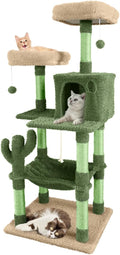 CAPHAUS Cactus Cat Tree for Indoor Cats, Cute 58-Inch Cat Climbing Play Tower with Top Perch for Large Cats Kittens, Multi-Level Cat Activity Tree with Scratching Posts, Hammock, Cat Cave Condo