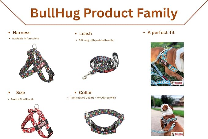 Adjustable Dog Harness– No Pull, No Choke – for English Bulldogs, French Bulldogs, Pugs & Broad-Chested Breeds – Easy, Safe Walks (Bright RED, Small)