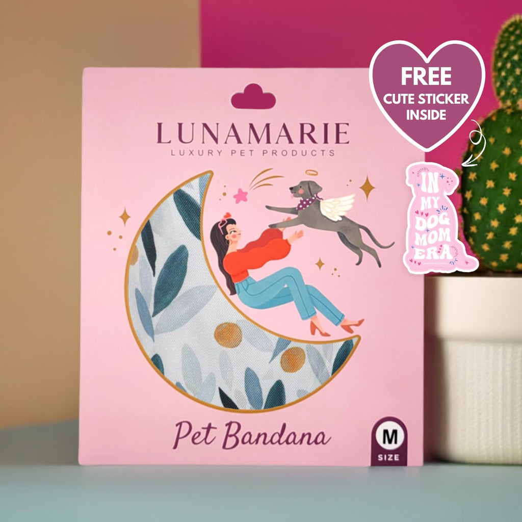 LunaMarie - Luxury Pet Birthday Bandanas -Premium & Silky Poly Fabric | 100% Handmade | Custom Shape Dual Layered (Green/Orange Floral, Medium)