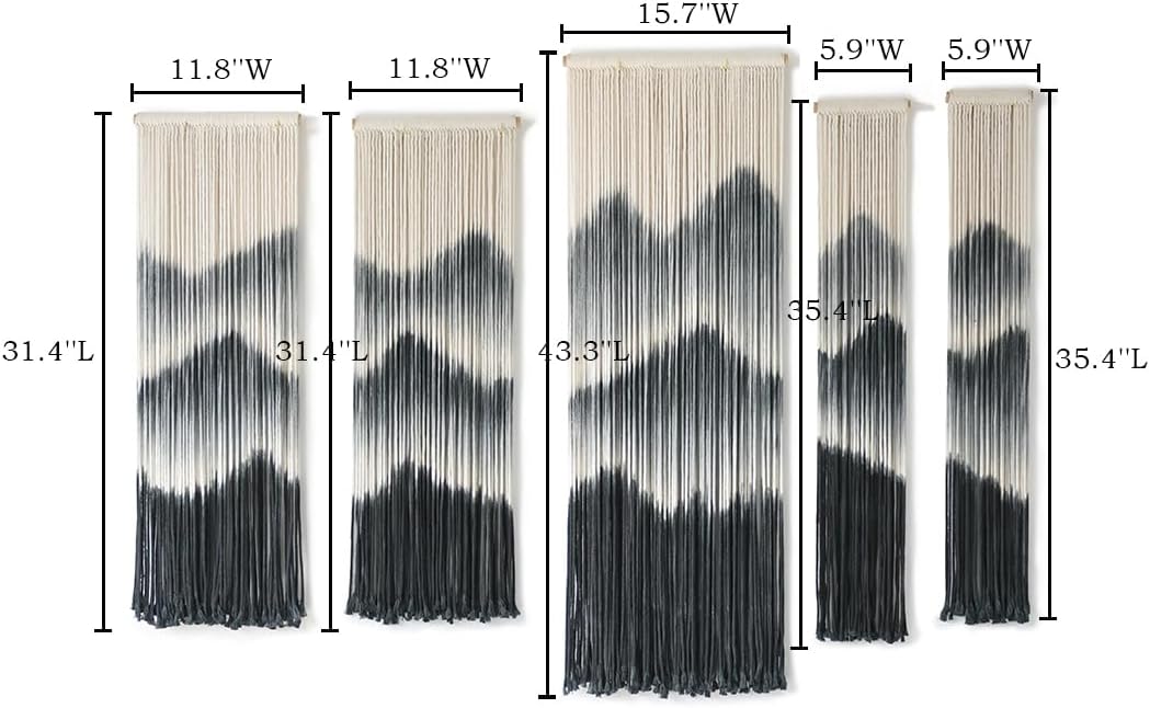 IOWER Large Macrame Wall Hanging 5Pcs Handmade Dip-Dyed Mountain Wall Decor Combination Suspension Bedroom Living Room Modern Fiber Yarn Wall Art
