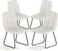 Faux Leather Dining Chairs Set of 4, Modern Upholstered Kitchen Chairs with Curved Backrest and Metal Legs, PU Leather Dining Room Chairs for Kitchen Living Dining Room Set of 4 White