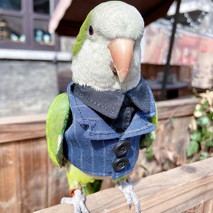 Bird Clothes Birds Flight Suit,Tuxedo Business Suit for Parrots African Greys Parakeet Cockatiel Sun Conure Christmas Party Birthday Cosplay Photo Prop Small Animals Apparel (S,Denim Suit)