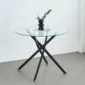 36" Round Glass Dining Table Modern Kitchen Glass Top Table for 4 with Black Metal Legs, Clear Dining Table Kitchen Table for Home Office Dining Room