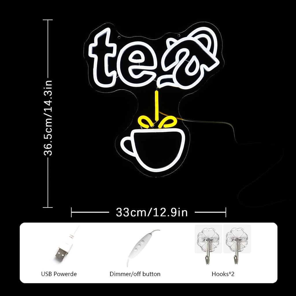 Tea Neon Sign Teapot LED Neon Light White Tea Bar Neon Sign Decor Hanging for Coffee Station, Teahouse, Restaurants, Home, Farmhouse, Kitchen Decoration