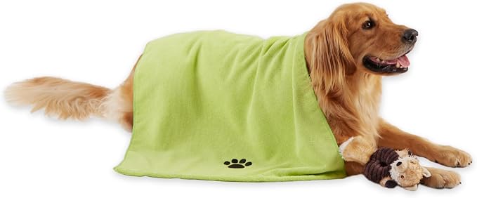 Bone Dry Pet Grooming Microfiber Towel, Embroidered Collection, X-Large,41x23.5, Lettuce Green