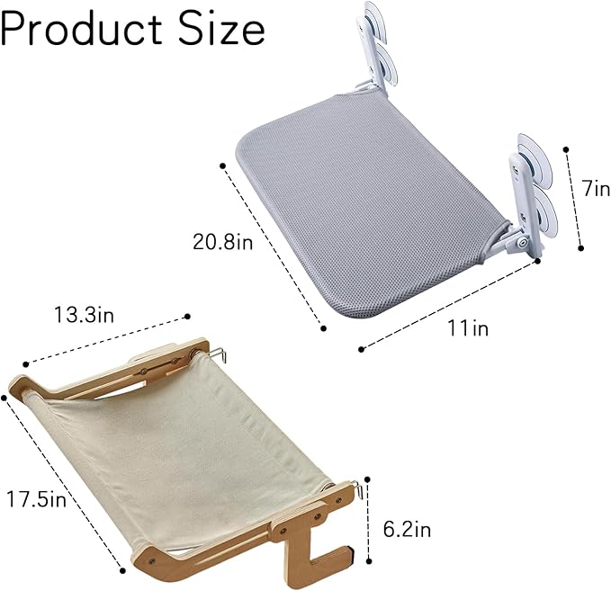 2PC Cat Window Perch Cordless Hammock Bed for Window with Metal Frame and Reversible Cover, Large Suction Cups Window Resting Seat for Indoor Cats (Cat Bed, M-2PC)