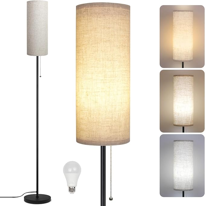 Floor Lamp for Living Room, Modern Standing Lamps with Lampshade, Minimalist Tall Lamp with Chain Switch for Living Room, LED Bulb Included (Beige Shade)