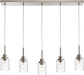 Lighting Contemporary Brushed Nickel Linear Chandelier Pendant Light 5 Lights Clear Seeded Glass Farmhouse Pendant Lighting Modern Dining Room Light Fixture for Living Room Kitchen Island