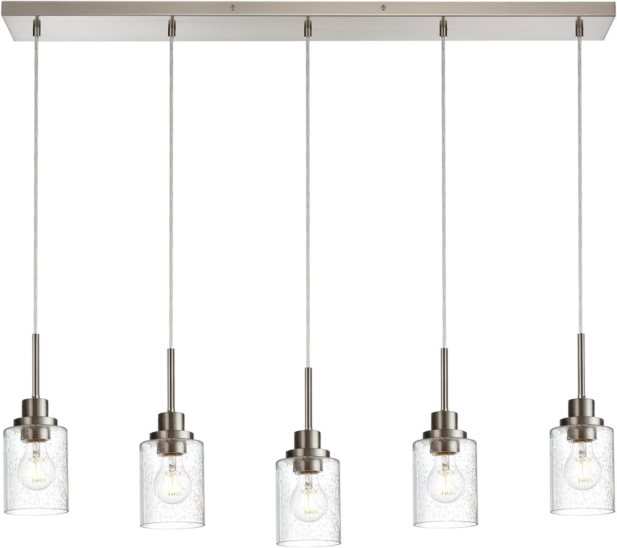 Lighting Contemporary Brushed Nickel Linear Chandelier Pendant Light 5 Lights Clear Seeded Glass Farmhouse Pendant Lighting Modern Dining Room Light Fixture for Living Room Kitchen Island