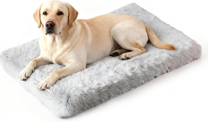 Orthopedic Dog Bed for Medium Dogs, Dual-Layer Memory & Egg-Crate Foam, Washable Warm Winter Plush Cover, Waterproof Liner, Non-Slip Bottom, Crate/Kennel Pad, 35 x 22 Inch, Gray