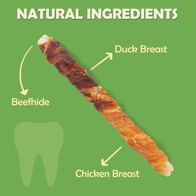 MON2SUN Dog Treats 5 Inch Double Flavor Chicken & Duck Wrapped Rawhide Sticks, Teeth Cleaning for Small Dogs, 10.6 oz (20 Count)