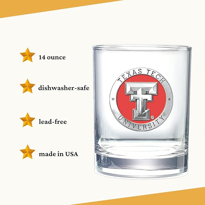 Heritage Pewter Texas Tech Double Old Fashion | Double Rocks Glass 14 OZ for Liquor | Expertly Crafted Pewter Glass