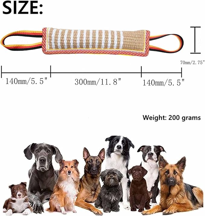 Clysoru Dog Tug Toy Dog Tough Jute Bite Pillow Lasting Training Equipment Two Flag Handles Puppy to Large Dogs Interactive Toy war Toys for Aggressive chewers