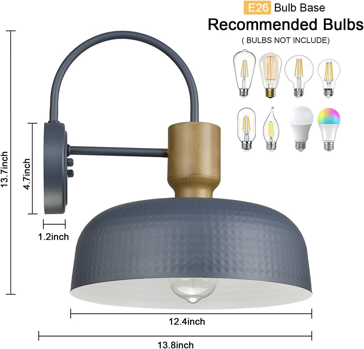 Outdoor Barn Light Gooseneck Barn Light, Farmhouse Exterior Wall Mount Light Vintage Wall Lighting Fixture Industrial Sconce Lantern for Porch, Entryway, Garage, Blue, 1 Pack