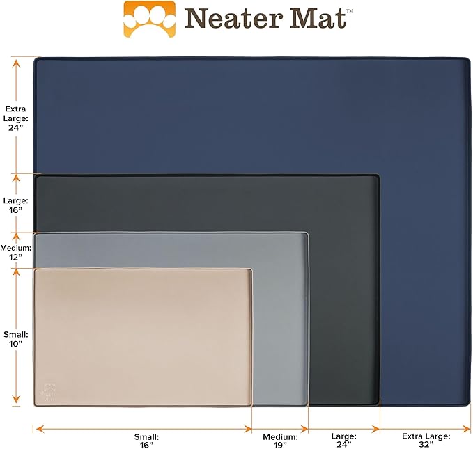 Neater Pet Brands Neater Mat Cat & Dog Food Mat, Waterproof & BPA-Free Silicone Placemat with Raised Edge for Under Food and Water Bowls, 19" x 12", Gunmetal Grey