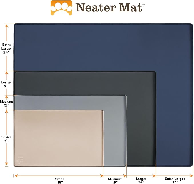 Neater Pet Brands Neater Mat Pet Mats for Food and Water, Cat & Dog Bowl Mat Waterproof Silicone, Feeding Tray, Dog Food Mats for Floors, Placemat w/Raised Edge for Under Bowls, 16” x 10”, Dark Blue