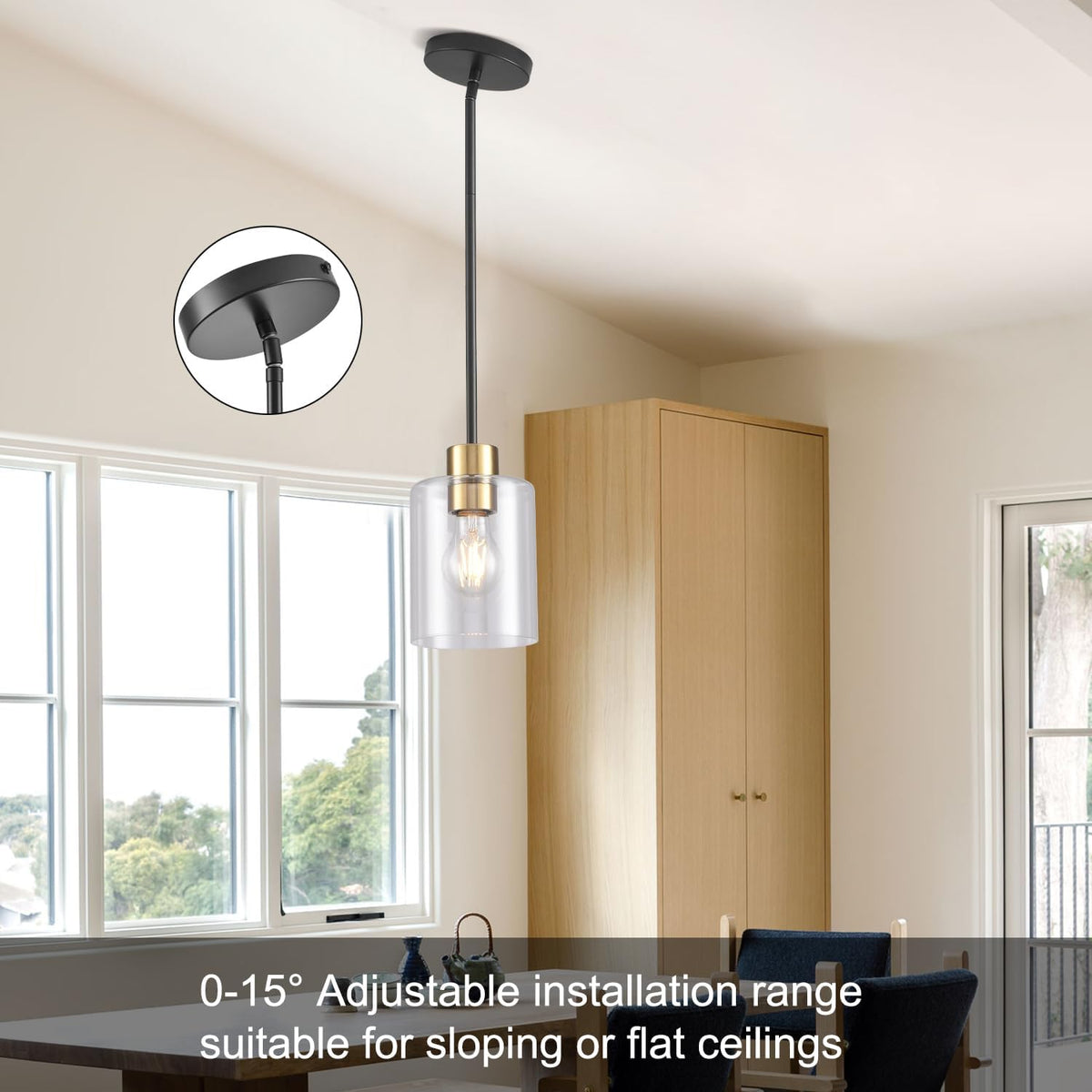 Black Brass Pendant Lights Kitchen Island - Clear Glass Pendant Light Fixture Multiple Stems Rods 3 Units 12 Inch 3 Units 4 Inch (3 Pack Black Brass Downrod)